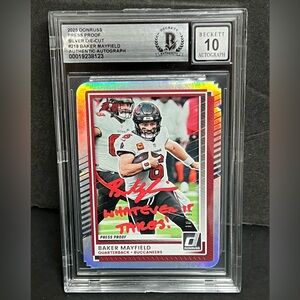 2024 Panini On Card Auto Baker Mayfield #80 Press Proof Silver Die-Cut /99 BGS